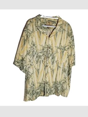 Jamaica Jaxx Shirt Men's XXL Yellow Green 100% Silk Hawaiian Bamboo Button Front